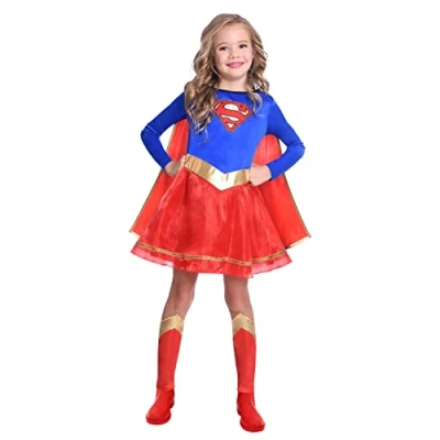 Imagen de amscan Disfraz de Warner Bros Supergirl clásico para niñas y niños (Edad: 8 10 años)