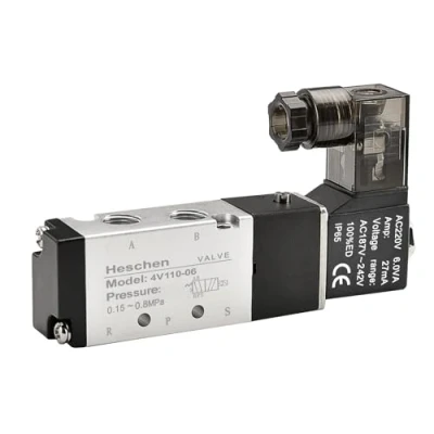 Imagen de Heschen Electroválvula neumática eléctrica 4V110 06 220VAC 2.5VA PT1/8 5 vías 2 posiciones CE