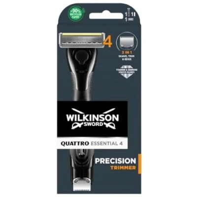 Imagen de Wilkinson Sword Quattro Titanium Precision Maquinilla de Afeitar Recargable con 4 Hojas Titanio + 1 Cuchilla Precisión y Recortadora Eléctrica