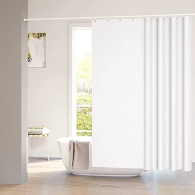 Imagen de WOLTU Cortina de Ducha Antimoho 180x200 cm, Baño con Iman en Parte Inferior, Impermeable para Bañera Anillos, 100% Poliéster, Blanco