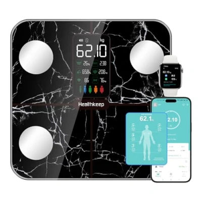 Imagen de Healthkeep Báscula de Baño,Básculas Inteligentes Digitalescon Función Frecuencia Cardíaca,15 Datos Corporales,Pantalla VA Extra Grande