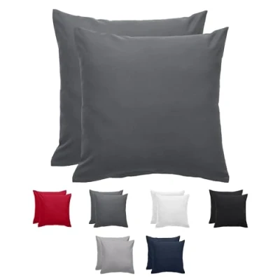 Imagen de Komfortec Juego de 2 Fundas Almohada 80 x cm, Microfibra cepillada con Cremallera, Transpirable y Suave, Color Antracita