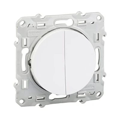 Imagen de Schneider Electric S520273 Odace, doble interruptor de ida y vuelta luminoso, 10 A, blanco + luz blanca tornillo LED naranja 1,5 mA