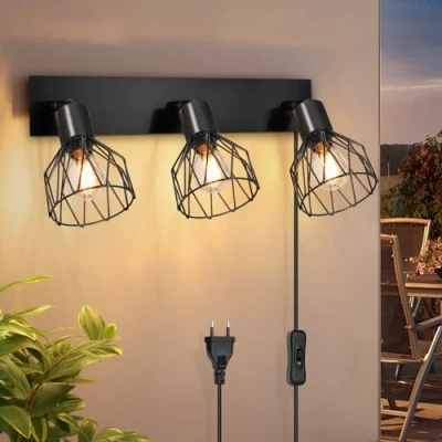 Imagen de Kimjo Lámparas de Pared Negro Iluminacion Led E14 Ajustable Vintage Aplique Metal Apliques Dormitorio Cocina Pasillo 40W Bombilla No Incluida