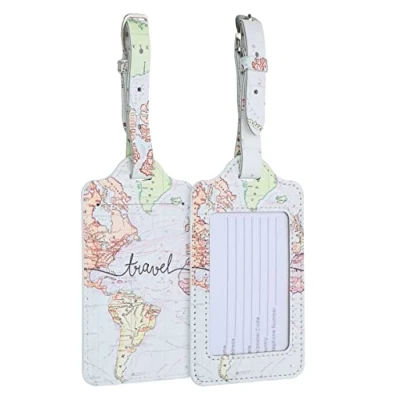 Imagen de kwmobile 2X Etiqueta para Maleta Tarjetas de identificación Equipaje Cuero sintético Colgante Viajes Negro/Multicolor