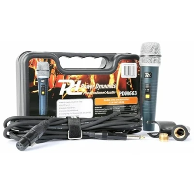 Imagen de Power Dynamics PDM663 Micrófono Dinámico Cardioide con conectores XLR, para Eventos, Presentaciones, Canto, Micro Unidireccional, Incluye Cable, Soporte, Adaptador y Caja de Transporte