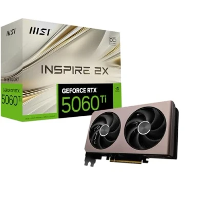 Imagen de MSI GeForce RTX 5060 Ti 16G Inspire 2X OC Tarjeta gráfica Ti, 28 Gbps, 16 GB, 128 bit, DisplayPort x 3, 180W