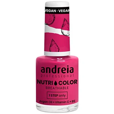 Imagen de Andreia Professional NutriColor Esmalte de Uñas Vegano con Nutrientes 100% Natural Laca Transpirable y Amigable Color NC36 Hot Pink 10,5ml