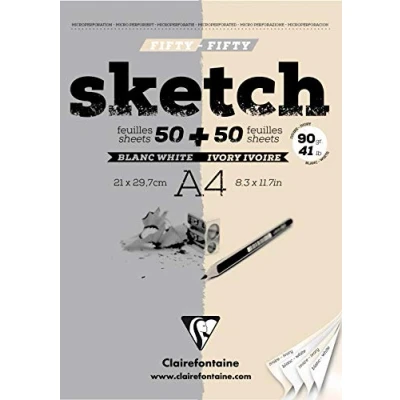 Imagen de Clairefontaine 96609C Bloc de dibujo grano ligero Sketch 100 hojas desmontables 21 x 29, 7 cm 90 g, color blanco y marfil