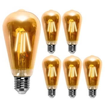 Imagen de Aigostar ST64 Bombilla Edison Estilo Vintage (Casquillo Gordo. 4W (Equivalente A 35W), De Filamento Led E27 Blanco Cálido (2200K). Ángulo Haz 280º. No Regulable. Pack 5 Uds