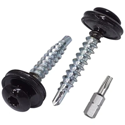 Imagen de SKIR&#039;CO 25 piezas Tornillos para techos 4,8 x 35 mm autoperforantes pintados con arandelas EPDM cabeza Torx (Negro Azabache RAL 9005)