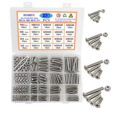 Imagen de HVDHYY Juego de tornillos cilíndricos con hexágono interior M3, M4, M5, M6, A2 70, acero inoxidable, cabeza hexagonal, para máquinas, surtido tuercas, caja almacenamiento, 320 unidades