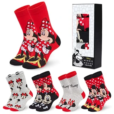 Imagen de Disney Calcetines Altos, Conjunto Divertidos para Mujer, Pack de 5 Pares (Gris/Rojo)