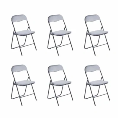 Imagen de Hooma Juego de 6 sillas plegables interior, silla plegable cómoda, cocina, comedor, oficina, recepción, terciopelo y metal, color gris
