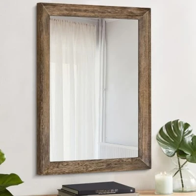 Imagen de AAZZKANG espejo rectangular de madera rústica decorativo grande para pared, 50 x 40 cm, con marco, dormitorio, sala estar, baño, colgante marrón
