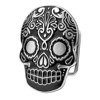 Imagen de DT Hebilla de cinturón estilo vintage mexicano azteca con calavera occidental para hombres y mujeres, cumpleaños, Navidad, día del padre, Negro, Large