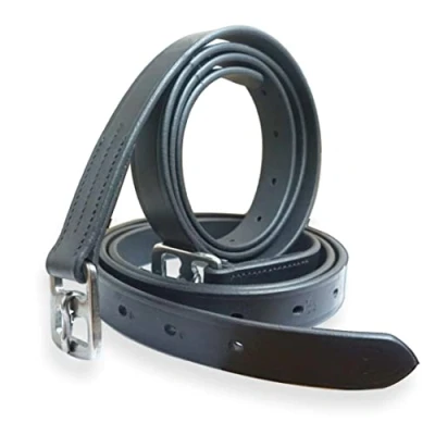 Imagen de Pferdelinis Correa para estribos de piel en color negro, apta sillines ingleses, correas estribo, longitud 130 cm 160 (negro, 120 cm)