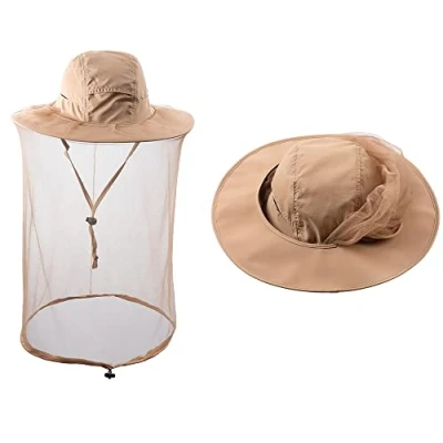 Imagen de ZffXH 1/2Pcs Sombreros de mosquitera para Insectos, Gorra Pesca Safari con protección Malla Facial, Sombrero Velo Abeja Apicultor Hombres y Mujeres