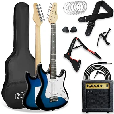 Imagen de 3rd Avenue XF Kit Definitivo De Guitarra Eléctrica Tamaño 3/4 Con Amplificador 10 W, Afinador Digital, Cable, Soporte, Funda, Correa, Cuerdas Repuesto, Púas, Cejilla Azul
