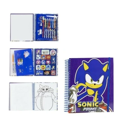 Imagen de Álbum para Colorear de Sonic Incluye Plantillas Dibujar, Pegatinas, Lapiceros y Rotuladores Colores Kit Material escolar Producto Original Diseñado en España