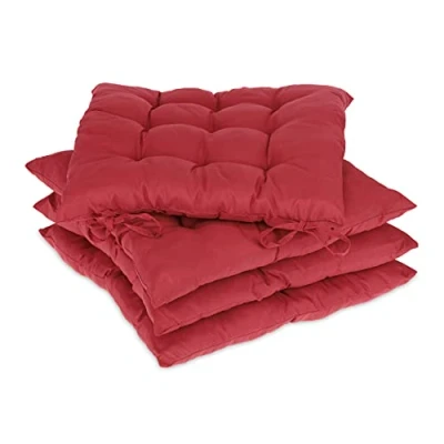 Imagen de Relaxdays Set 4 Silla, Cuadrados, 38x38 cm, con Lazo, Interior y Exterior, Funda Poliéster, Cojín Asiento, Rojo