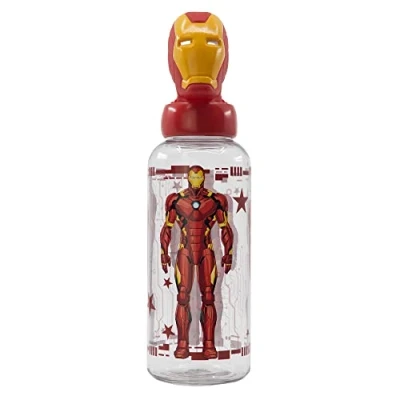 Imagen de Botella de agua reutilizable para niños y niñas plástico con diseño infantil tapón figurita 3D capacidad 560 ml Los Vengadores Iron Man