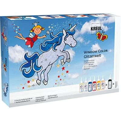 Imagen de KREUL 42844 Window Color Glitzerwelt Juego de pintura para ventanas artistas jóvenes y mayores