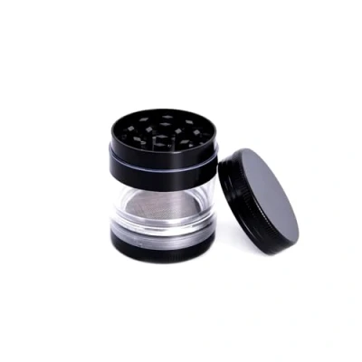 Imagen de HIBRON Grinder Molinillo de Hierbas,Molinillo Especias Aluminio 4 Piezas con Camara Transparente,Con Raspador Polen,Portátil y Antiadherente (1, Negro)