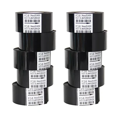 Imagen de 10 rouleaux de ruban marquage à chaud noir, 30 mm x 100 m, transfert thermique pour machine d&#039;impression codeur