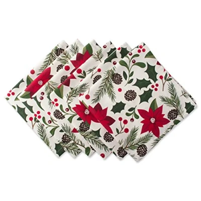 Imagen de DII Woodland Holly Navidad decoración de Cocina y Mesa, Juego servilletas, 20 x 20, Flor Pascua vegetación navideña, 6 Unidades