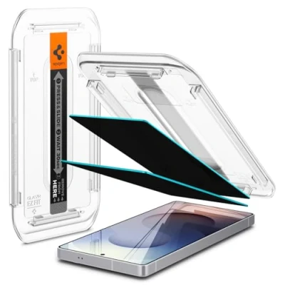 Imagen de Spigen Glas.tR EZ Fit Filtro Privacidad Protector Pantalla para Samsung Galaxy S25 Ultra, 2 Unidades, Antiespía, Instalación Fácil, Compatible con las fundas, Dureza 9H