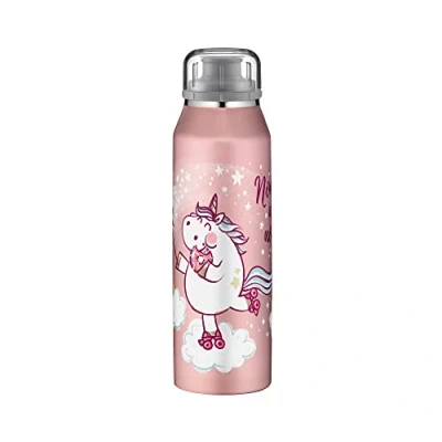 Imagen de alfi Kids ISO Bottle 500 ml, Unicorn, cantimplora Infantil de Acero Inoxidable, estanca con tapón Rosca, Mantiene el Calor 12 Horas y frío 24 Horas, para Bebidas Gas, sin Huellas, BPA