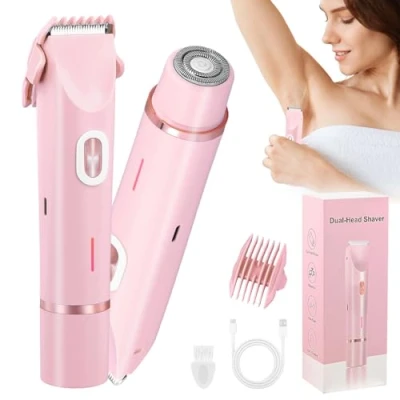 Imagen de Mapille Afeitadora Electrica Mujer, 2 en 1 Rasuradora, Impermeable IPX7 Recortadora Mujer zona Intima, Recargable Rasuradora para Cara Axilas Bikini, Uso Seco y Mojad (Rosa)