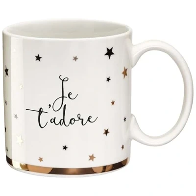 Imagen de LA CARTERIE Draeger Taza Original de té para Regalar a Sus Seres Queridos café Porcelana Fina 350 ml 8 cm diámetro x 8,5 Altura te adoro