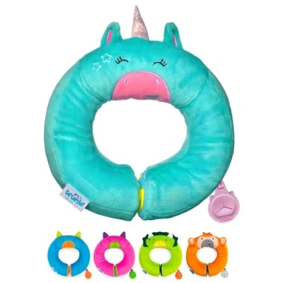 Imagen de Trunki Cojín Cervical Coche Niños con Mentonera Cuello Viaje Ideal para Coche, Avión, Bicicleta o Cochecito Reposacabezas Niño y Niña Yondi Una Unicornio (Turquesa)
