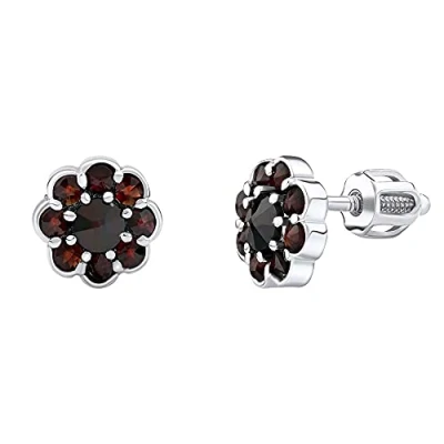 Imagen de SILVEGO SILVEGOB380003BDS Pendientes para Mujer de Plata 925 con Granates Auténticos Flor 8 mm Cierre Mariposa