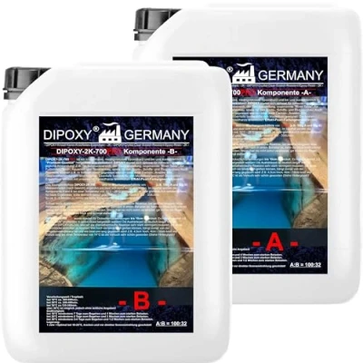 Imagen de 1,32kg Resina epoxi 2C, hasta 10cm, DIPOXY 2K 700PRO, dos componentes Madera Cristal Transparente para laminar de epoxy mesa suelo Terra Acuario Formas Diseño UV Estable adhesivo
