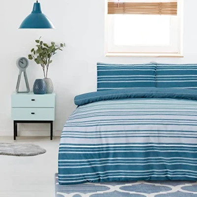 Imagen de Sleepdown Juego de Funda edredón con Almohada, súper Suave, fácil Cuidado, diseño Rayas, Color Verde Azulado, matrimonio grande