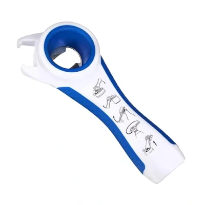 Imagen de Multiabridor First Aid Only 5 en 1, abrebotellas, abrelatas, herramienta de uso diario con mango ergonómico para diestros y zurdos, blanco/azul, P 10009