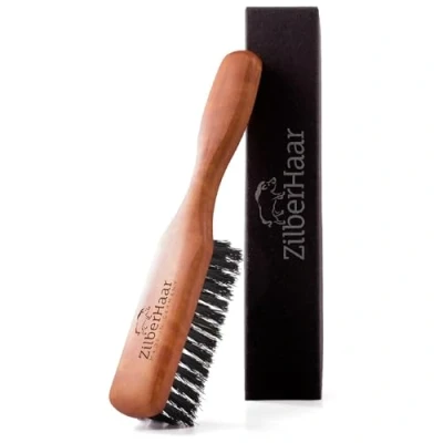 Imagen de ZilberHaar Cepillo para Barba Normal 100% Cerdas auténticas de Jabalí y Madera Peral Cuidado Facial Masculino Compatible con Todos los Bálsamos Aceites Ideal Tipos