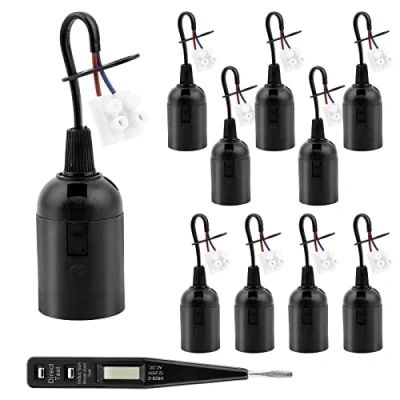 Imagen de 10 Piezas Casquillos para Bombillas E27 Portalamparas Casquillo Portabombillas Portalámparas Portalámpara Convertidor con 1 Un Lápiz de Prueba Negro