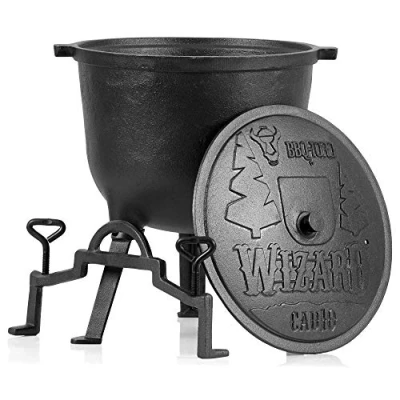 Imagen de BBQ Toro Olla de Hierro Fundido &quot;Wizard&quot; I Caldero Bruja Pre Seasoned Con Tres Patas Tapa Asa y Tornillos Fijación (10 litros)