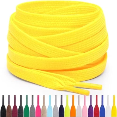 Imagen de Miscly Cordones Planos para Zapatillas, Disponibles en Varias Tallas y Colores (Amarillo, 114 cm)