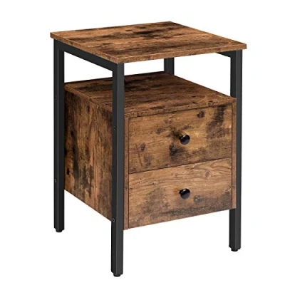 Imagen de HOOBRO Mesita de Noche 40 x 61 cm, Mesa Auxiliar con 2 cajones, para Sofá Estilo Industrial, Madera, Marrón Rústico EBF43BZ01