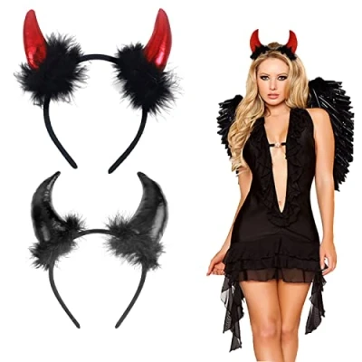 Imagen de AOMAIGAD Diadema de Halloween con cuernos diablo,cuernos diablo peluche, Diablo,para Halloween, carnaval, fiesta temática, accesorios