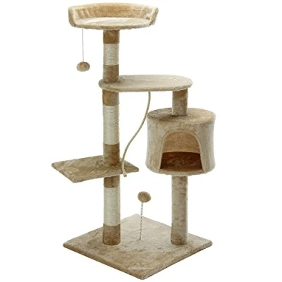Imagen de Cadoca Árbol rascador para Gatos Torre árbol Escalar Altura 112cm 1 Cueva 2 Pelotas Crema