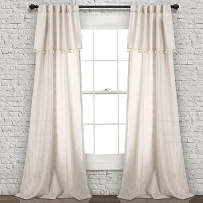 Imagen de Lush Decor Ivy Borla Cortina para Ventana, par de Paneles, 213,4 x 101,6 cm, Gris, Neutro, 84&quot; 40&quot;