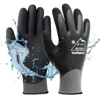 Imagen de OriStout guantes de trabajo para hombre y mujer, pantalla táctil, resistentes al agua, térmicos invierno, jardinería clima frío, gris, mediano