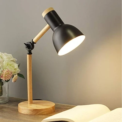 Imagen de ChaoZan lámpara de escritorio giratoria madera E27 mesa retro con brazo articulado ajustable noche vintage estudio trabajo oficina negro