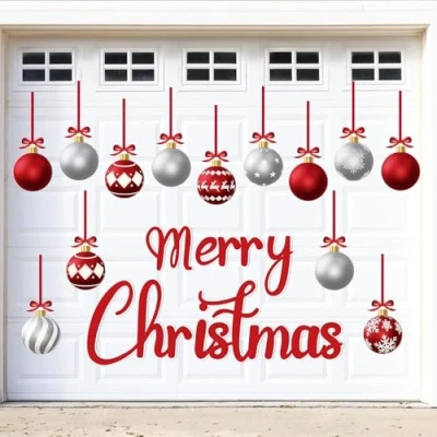 Imagen de KAHEIGN 31 Piezas Imanes Navideños para Puerta de Garaje, 19CM Pegatina Magnética Merry Christmas con 13 Bolas Navideñas y Lazos Navidad Garaje Refrigerador Coche Decoración (Plata Rojo)